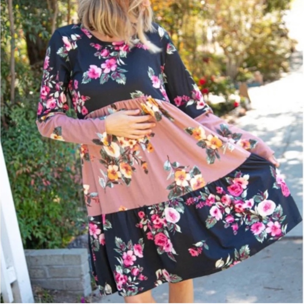 Haptics | Floral Tiered Color Block Dress
